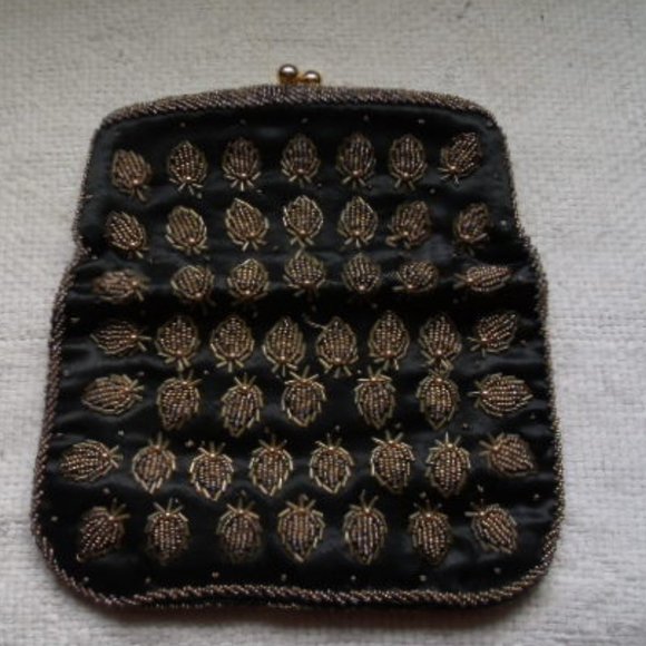 Vintage Black and Gold Beaded Clutch Purse - Picture 1 of 8